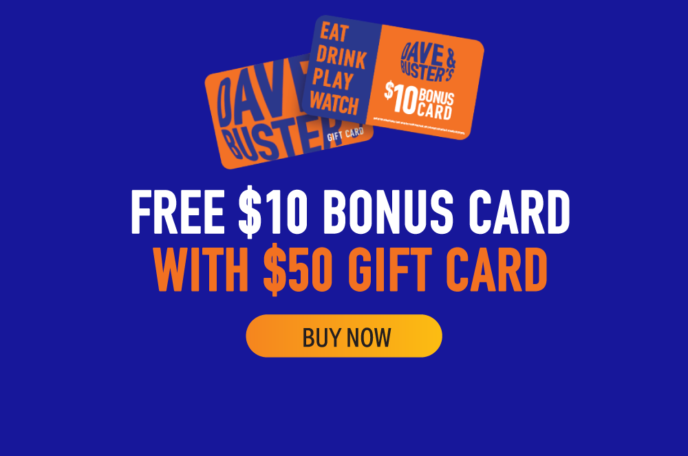 Celebrate more good times, on us. Get a FREE $10 Bonus Card when you buy $50 in Gift Cards. Offer available online & int store for a limited time only.