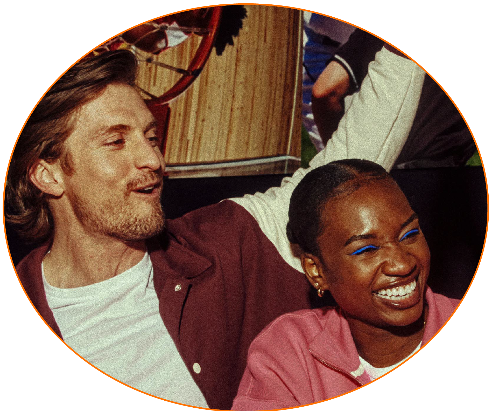 man and woman laughing