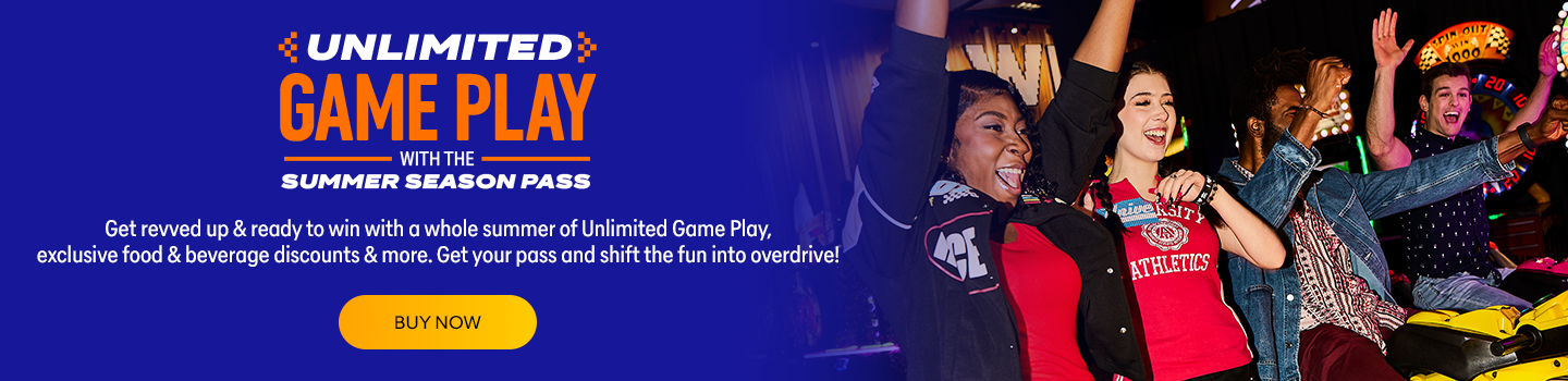 Get revved up & ready to win with a whole summer of Unlimited Game Play, exclusive food & beverage discounts & more. Choose your pass & hit the gas!