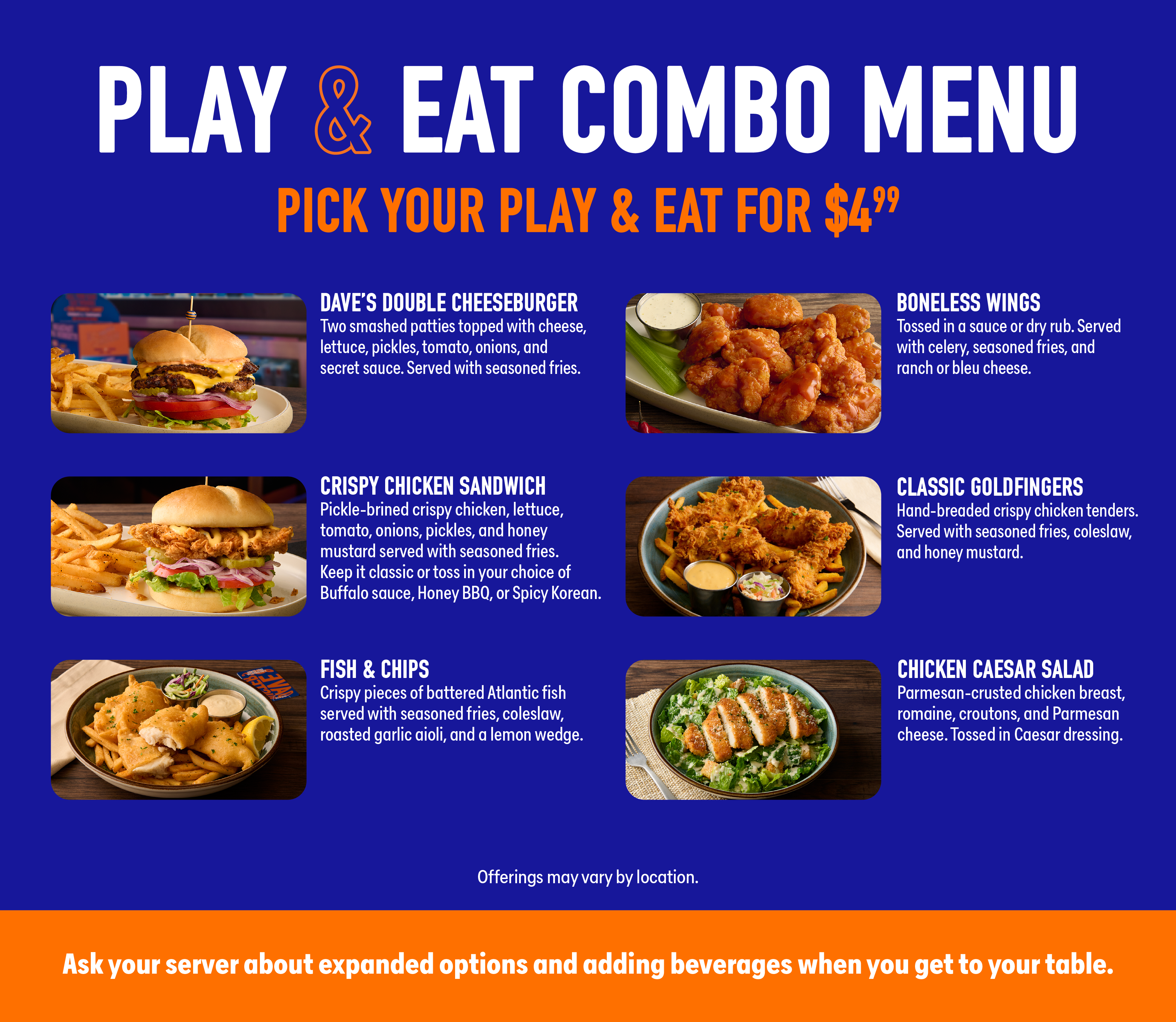 Play & Eat Combo Menu