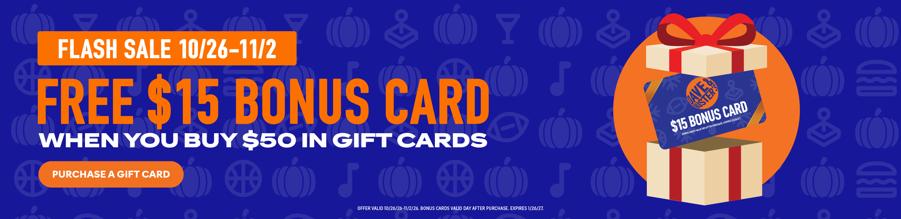 Free $15 Bonus Card When you buy $50 in Gift Cards