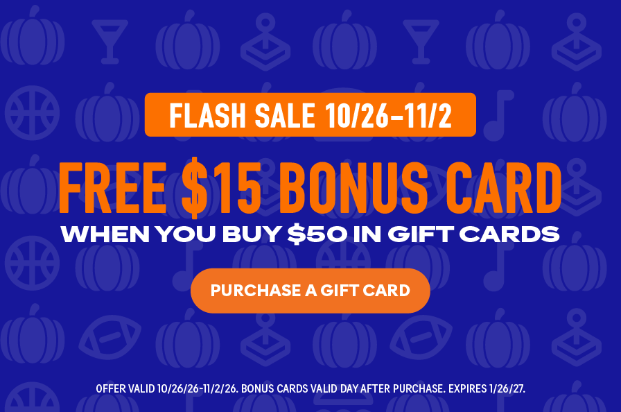 Free $15 Bonus Card When you buy $50 in Gift Cards