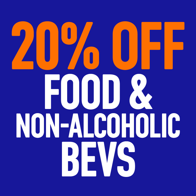 20% off food & non-alcoholic bets